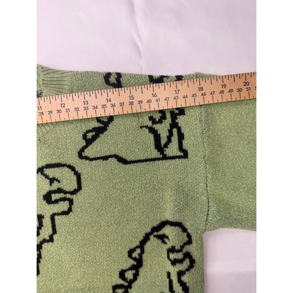 Green Dinosaur Cartoon Knit Sweater Unisex Small Crewneck Graphic Pullover - Picture 7 of 11
